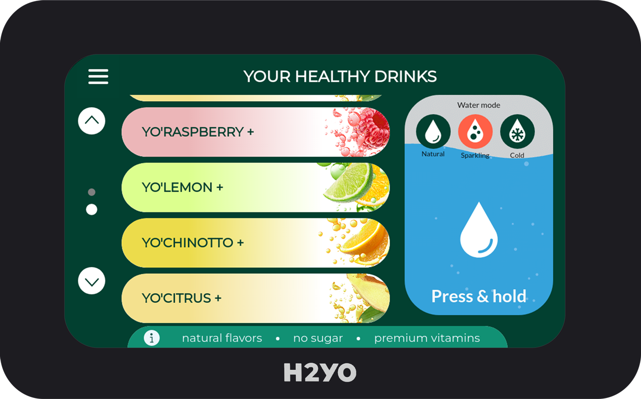 H2YO touchscreen interface – kies eenvoudig je smaak en vitamines